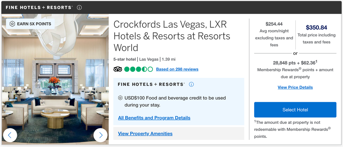 Crockfords booking Amex FHR